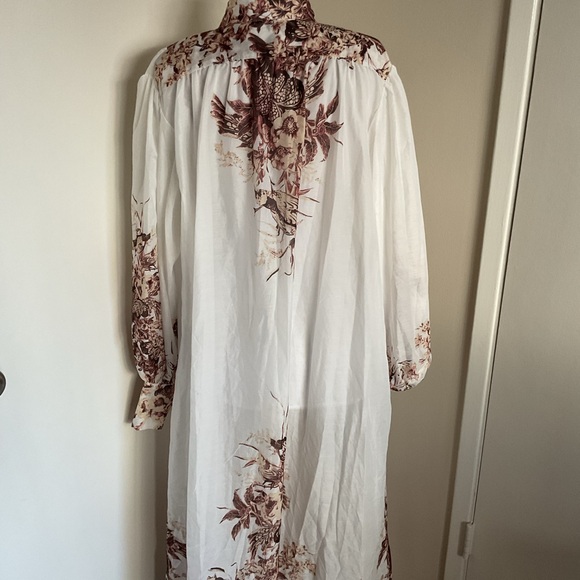 Itoo Italy Floral Maxi Shirt Dress Sheer Long Sleeve Belted Size Large - Picture 10 of 11